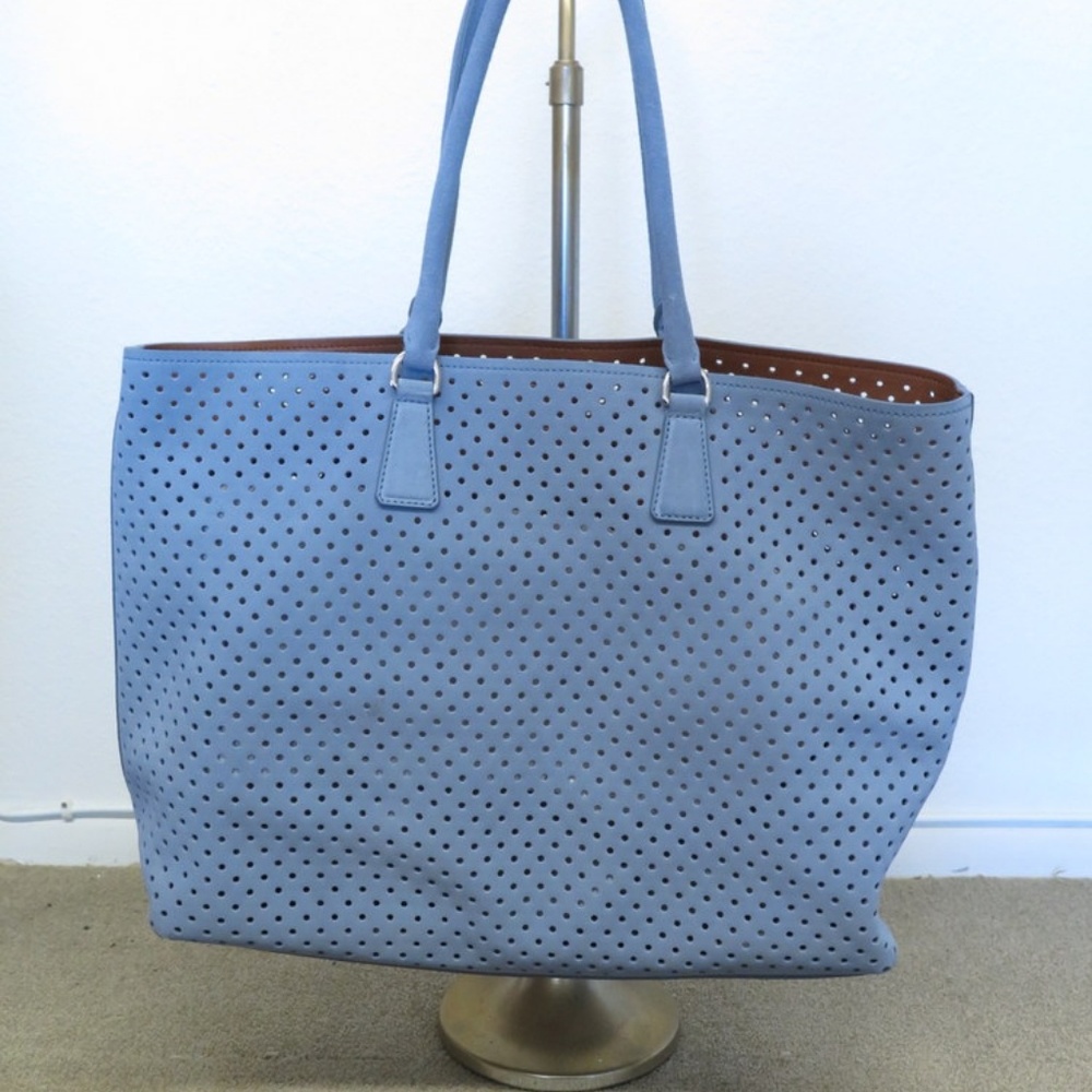 Prada Bag Perforated Suede Large Tote Astral Blue - Picture 2 of 8